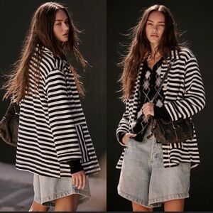 NWT free people soft Striped Black and White button up cardigan jacket